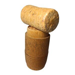 Vintage Handmade Sewing Pin Holder Container Wooden Cork Lid 2 7/8" Tall